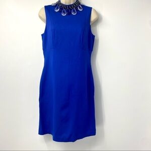 Trina Turk blue choker neckline shift dress 8